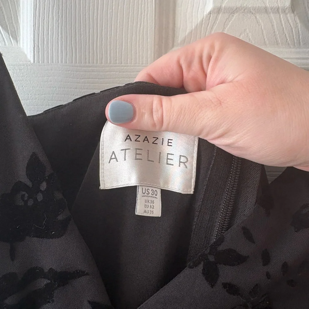 Azazie Black Floral Burnout Tiered Maxi Dress - Picture 6 of 6